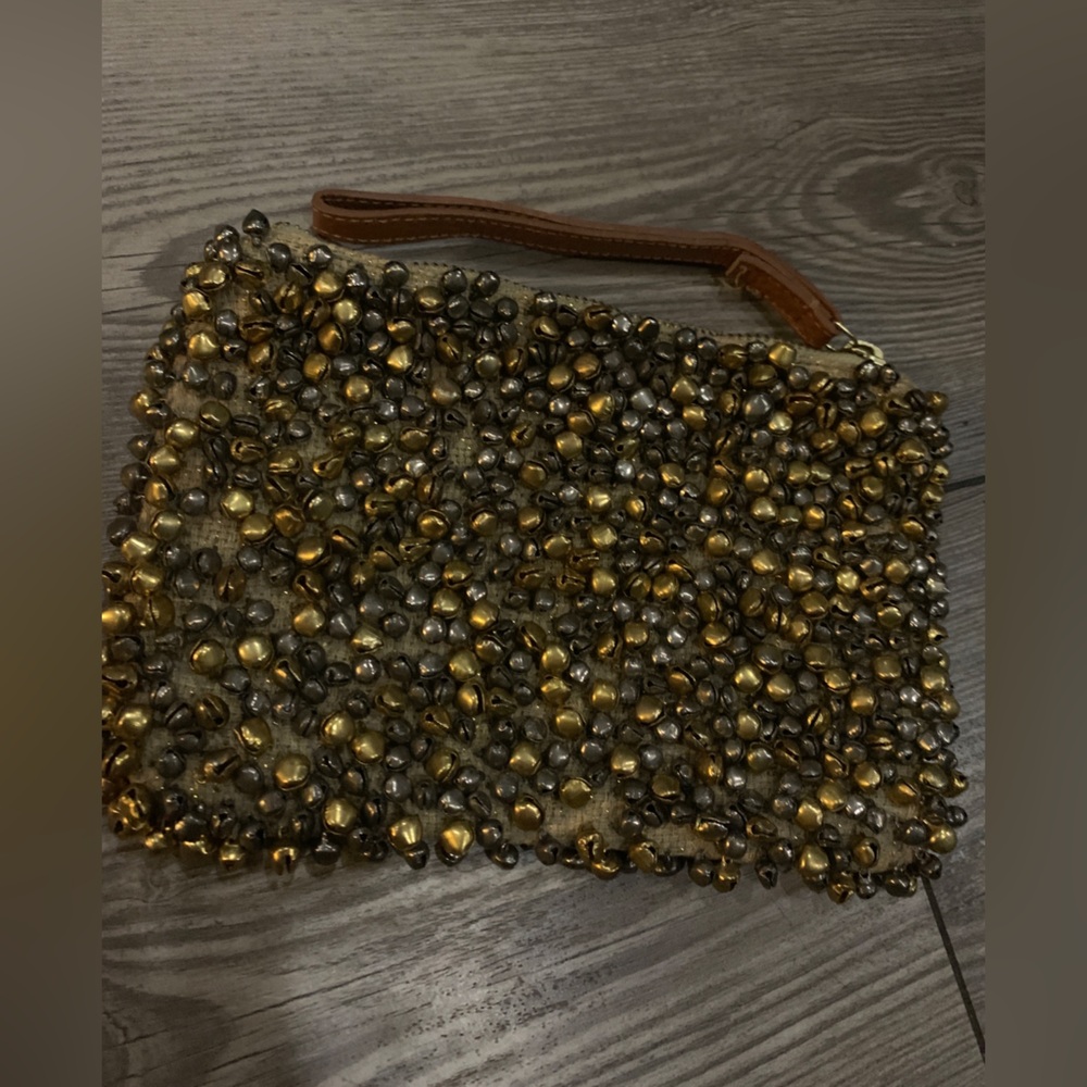 Gold beaded clutch bag